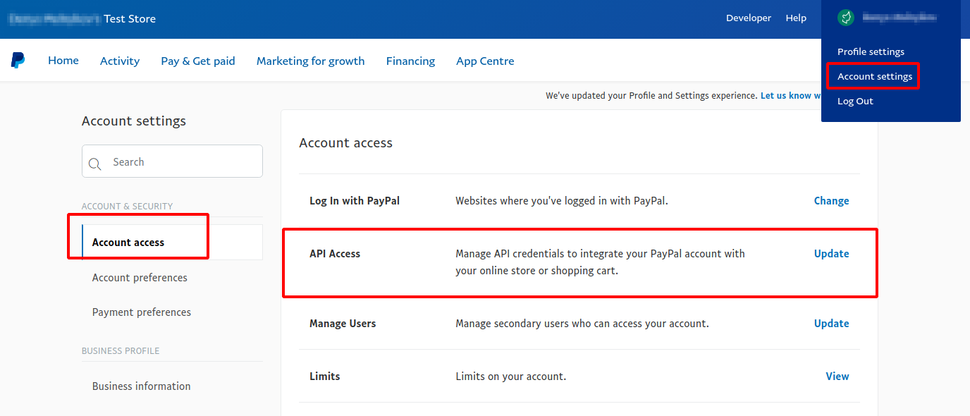 Account access section